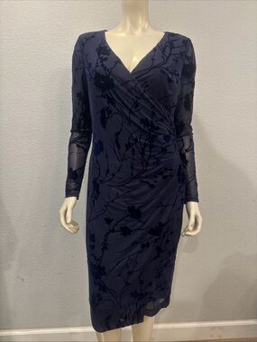 Lauren Ralph Lauren Womens Size 6 Velvet Floral Faux Wrap Dress Formal Classy